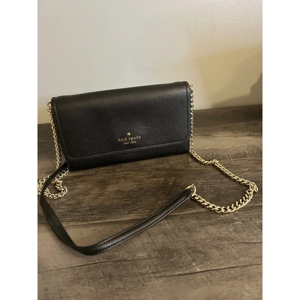 Kate Spade Madison Willow Crossbody Bag Black Saffiano Leather Chain Strap